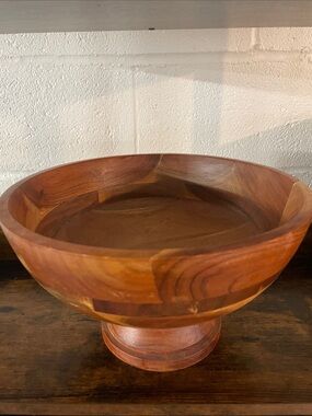 Handcrafted Wood Pedestal Serving Bowl - Brown